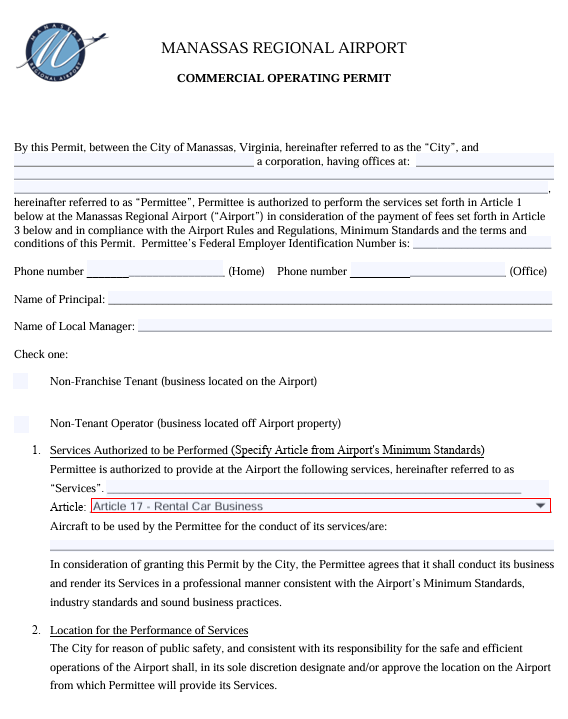 Commercial Operating Permit