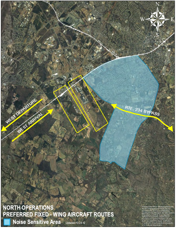 North Operations - Preferred fixed wing aircraft routes - Manassas Regional Airport