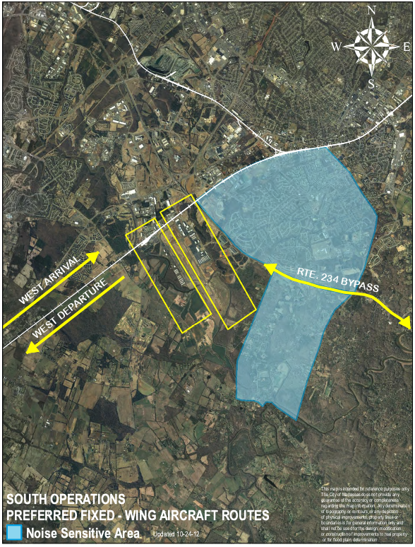 South Operations - Preferred fixed wing aircraft routes - Manassas Regional Airport