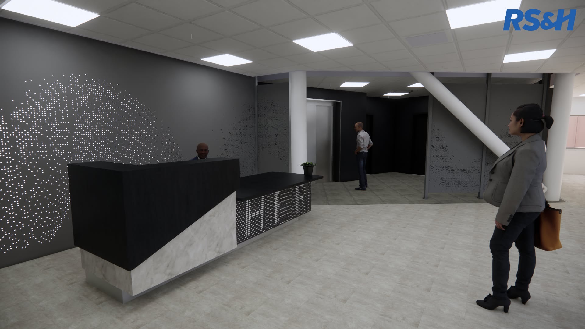 Rendering of Air Traffic Control Tower Interior with visitor speaking to security
